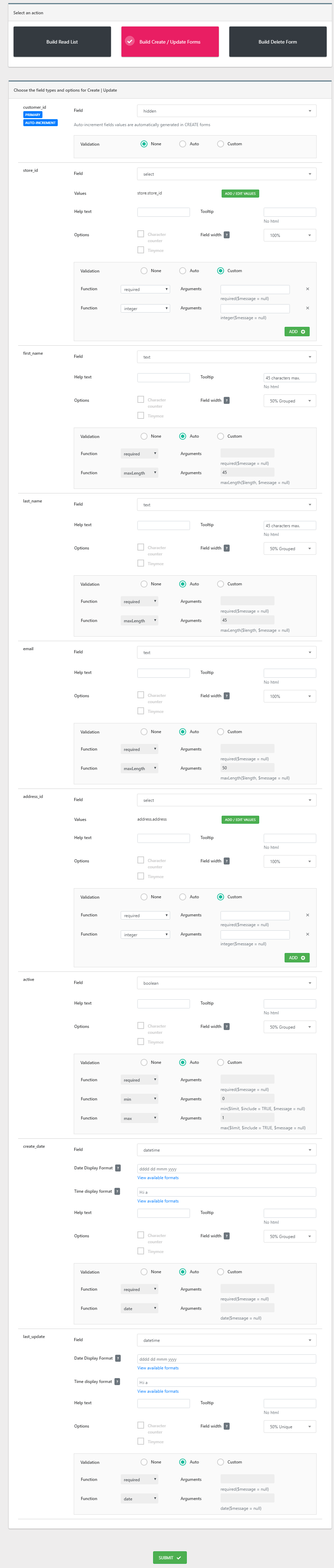 PHPCG Create/Update Forms