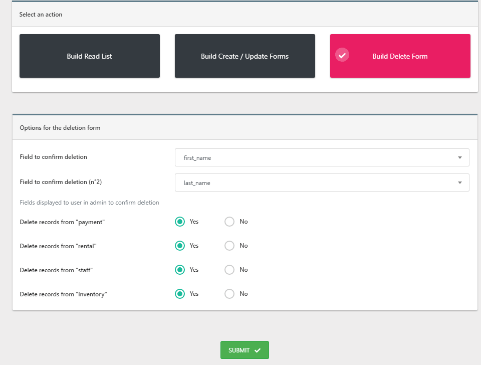 PHPCG Delete Forms